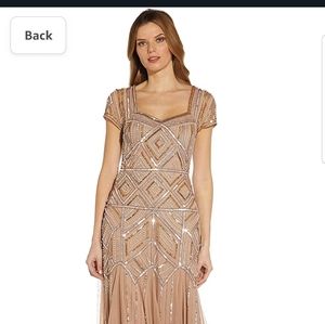 New never worn Adrianna Papell Women's Beaded Sweetheart Godet Gown. Rose Gold.